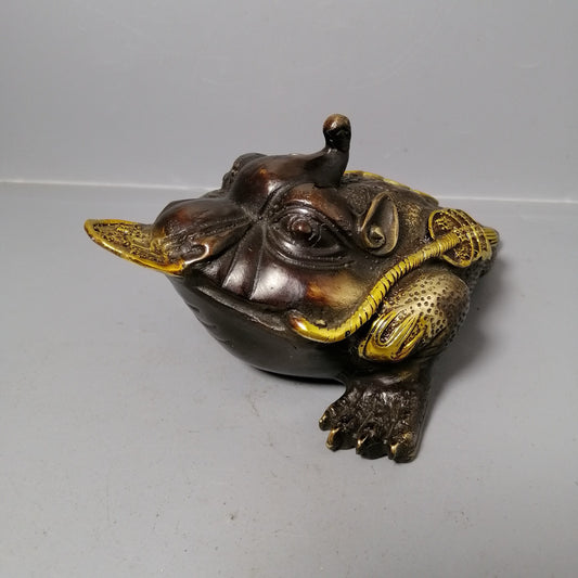 Chinese antique pure copper golden toad ornaments