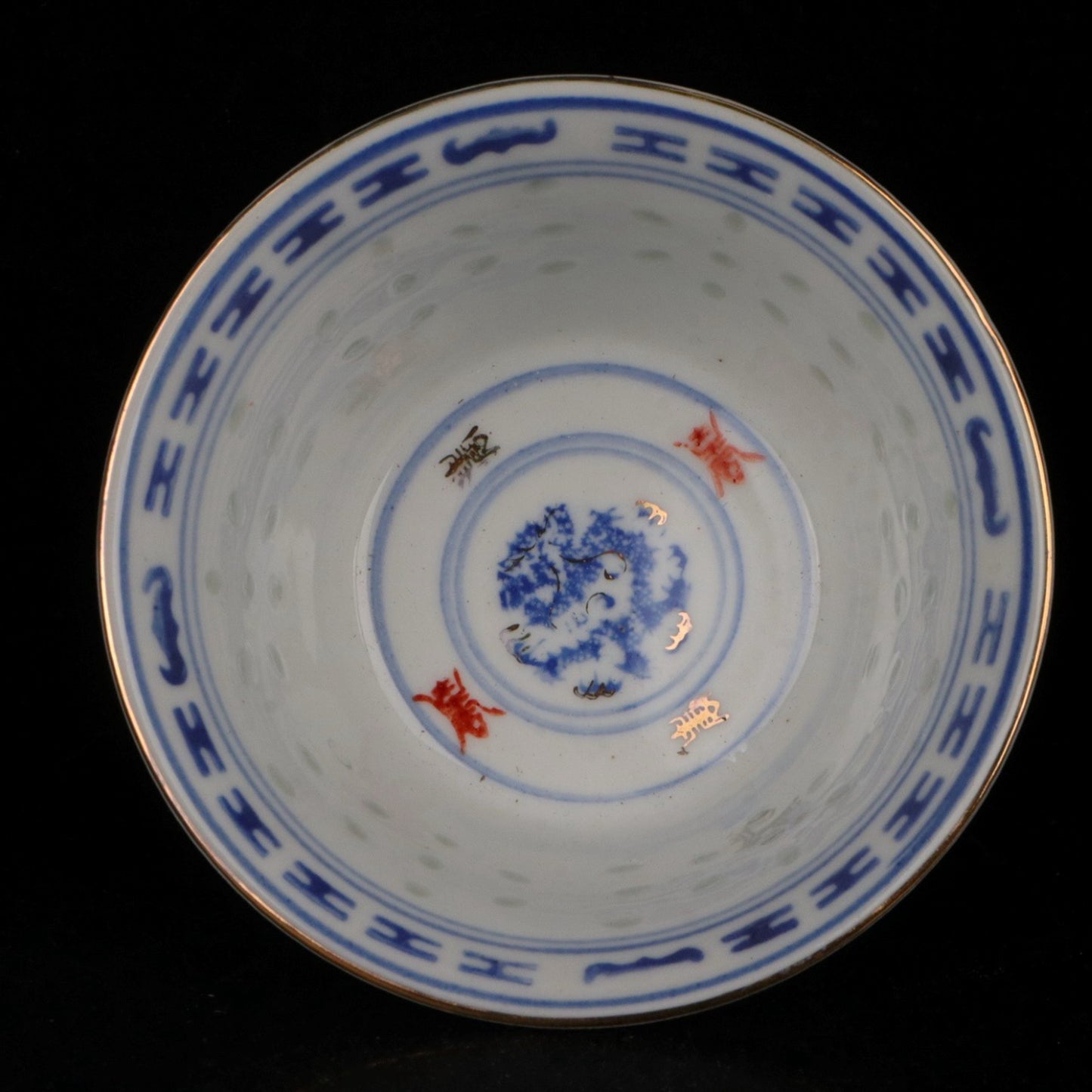 Ceramic blue and white glazed covered bowl