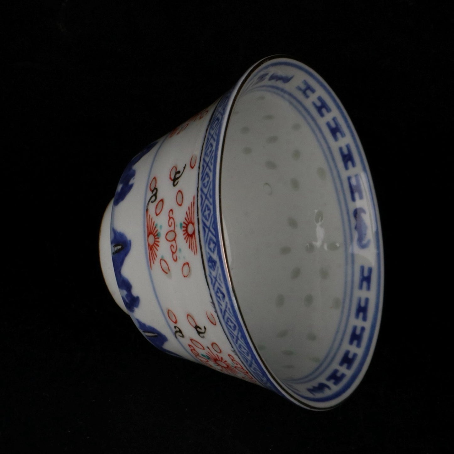 Ceramic blue and white glazed covered bowl