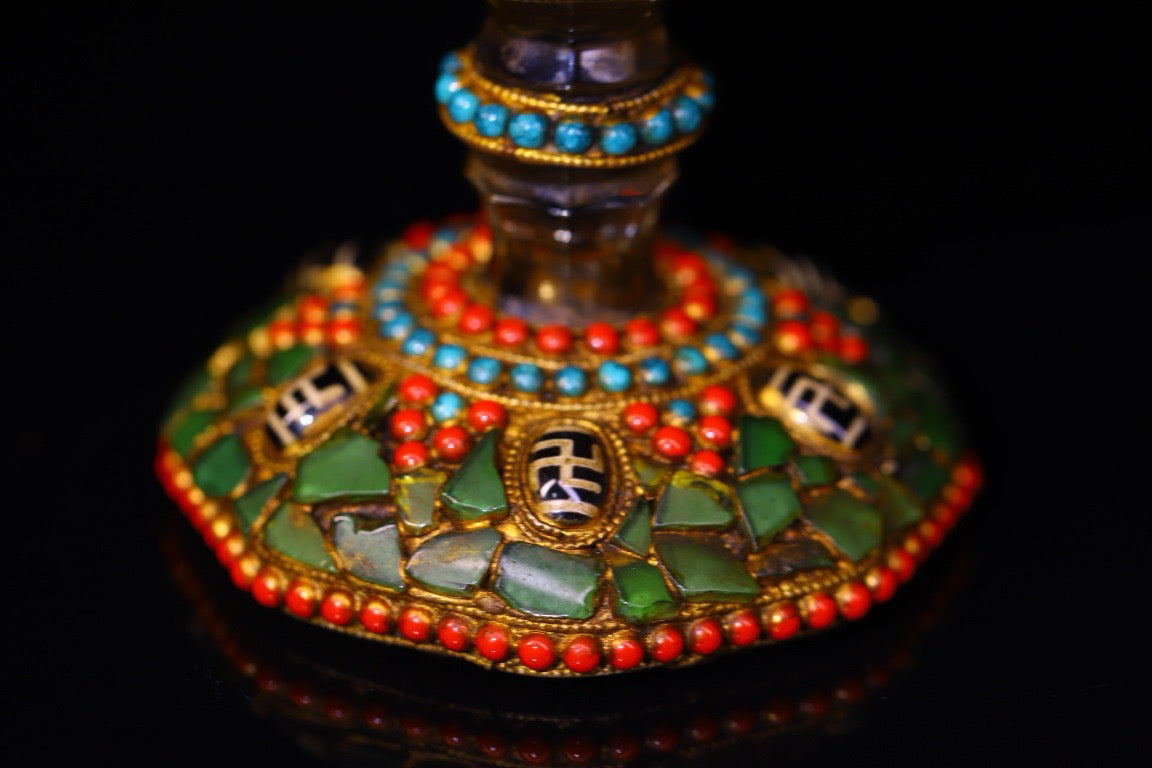Crystal carving, inlaid with celestial beads, gemstone jar