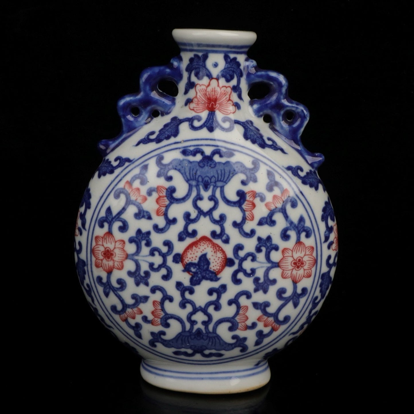 Ceramic blue and white glazed red small flat bottle