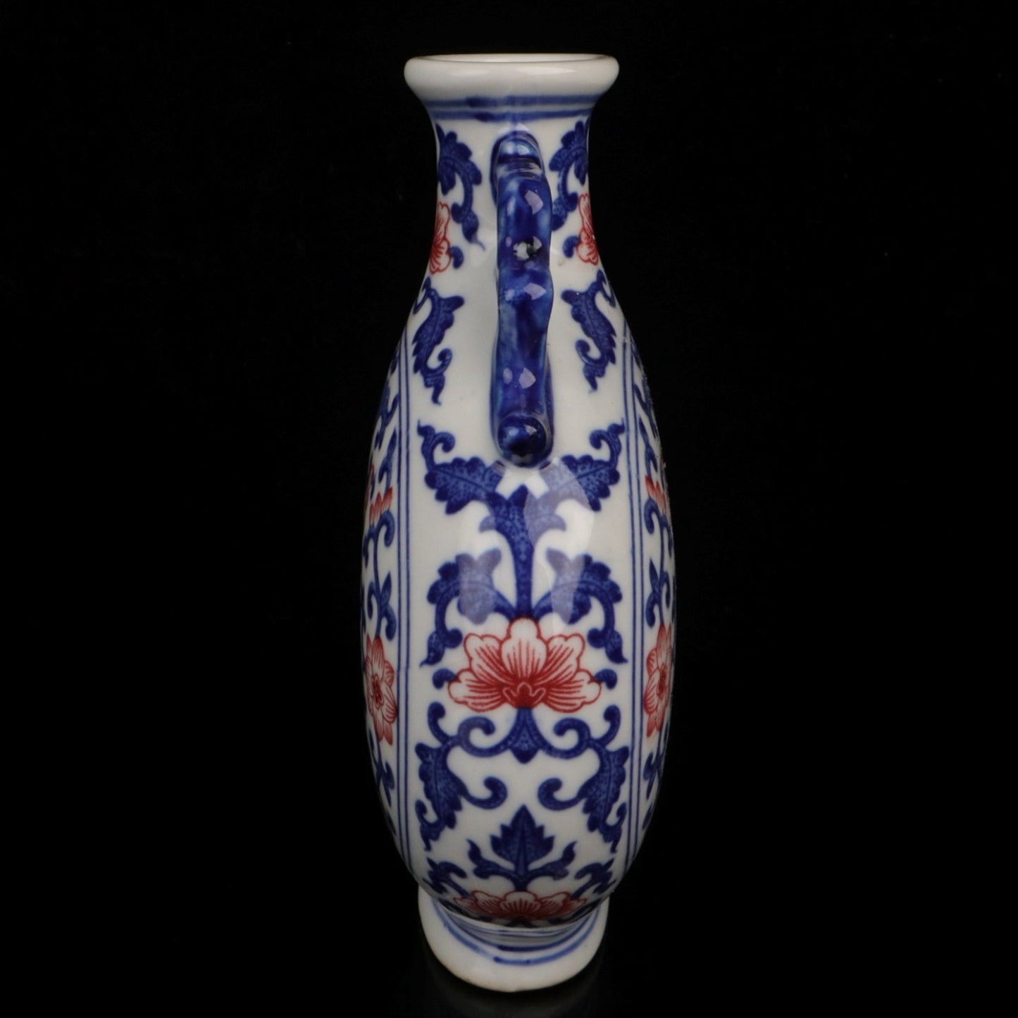 Ceramic blue and white glazed red small flat bottle