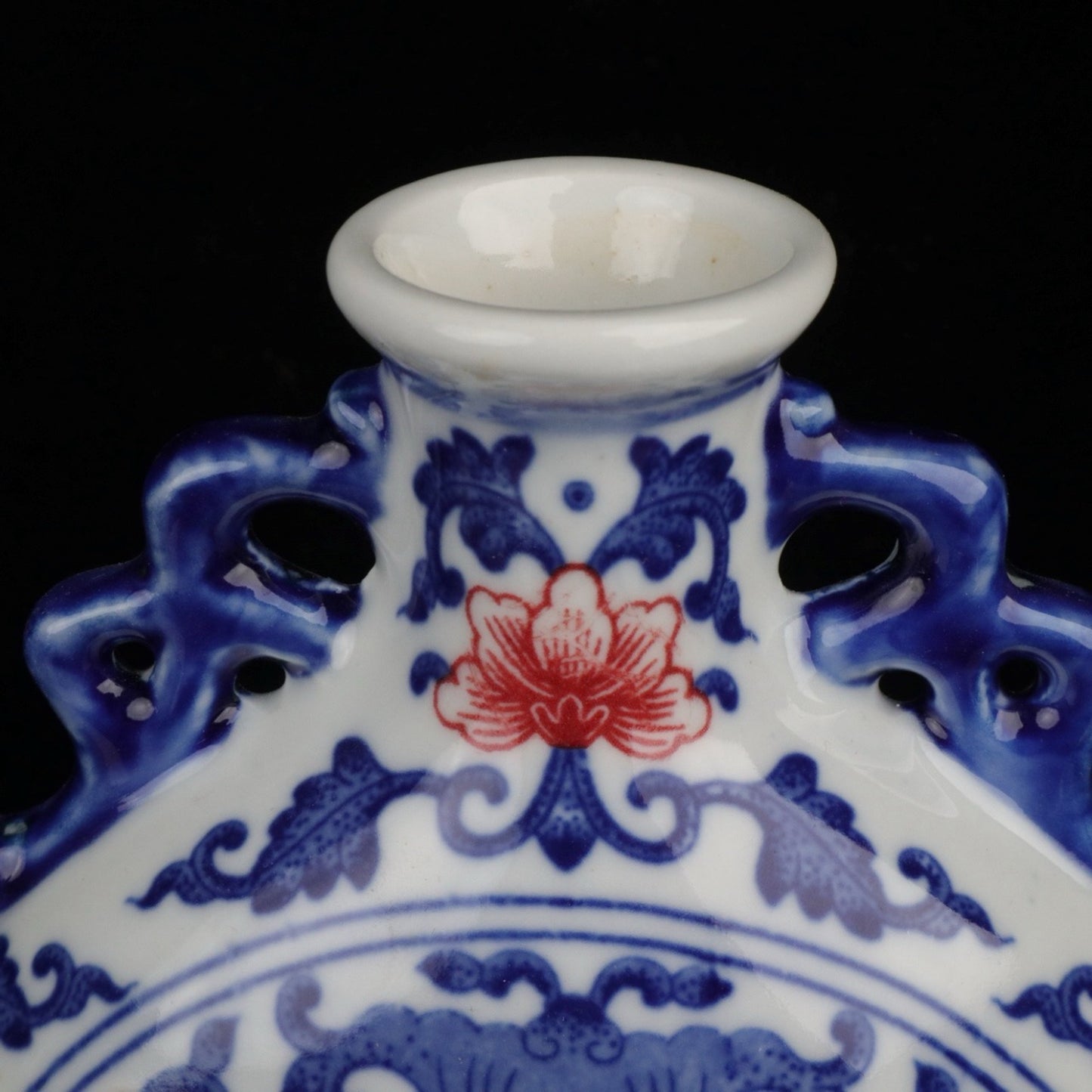 Ceramic blue and white glazed red small flat bottle