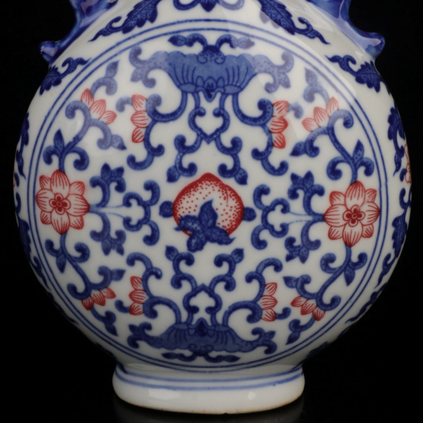 Ceramic blue and white glazed red small flat bottle