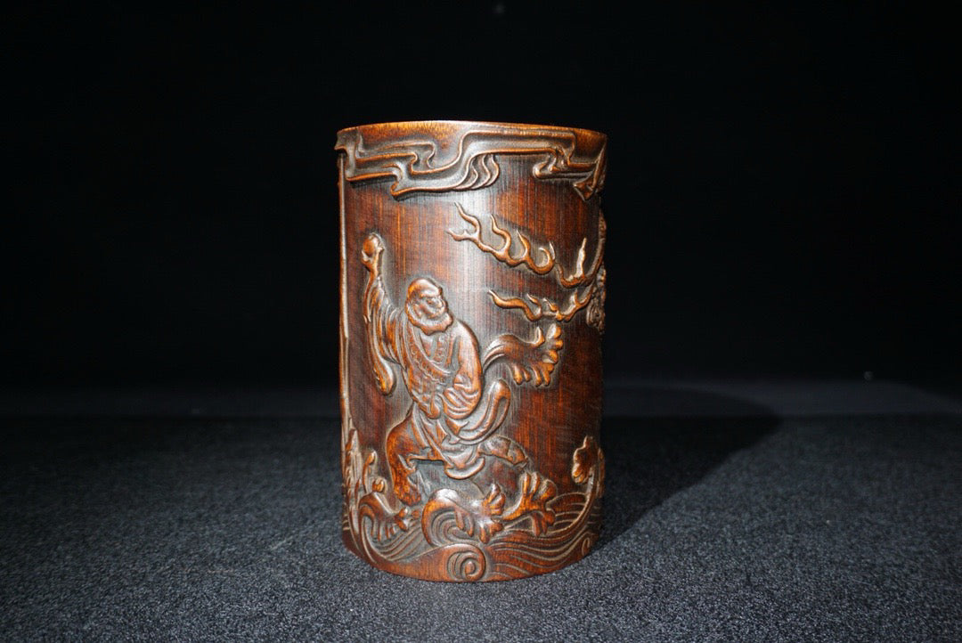 Bamboo Carved Arhat Wenxue Penholder