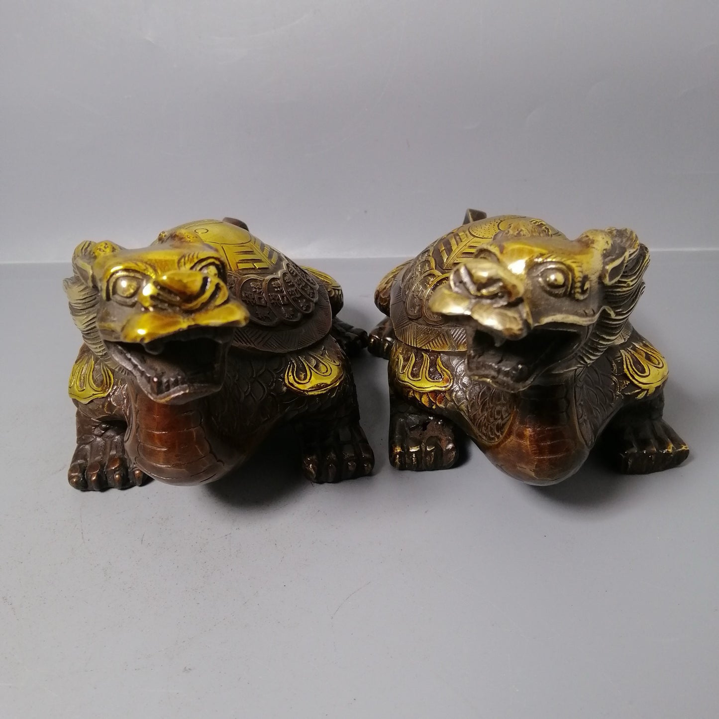 Chinese antique pure copper dragon turtle ornaments