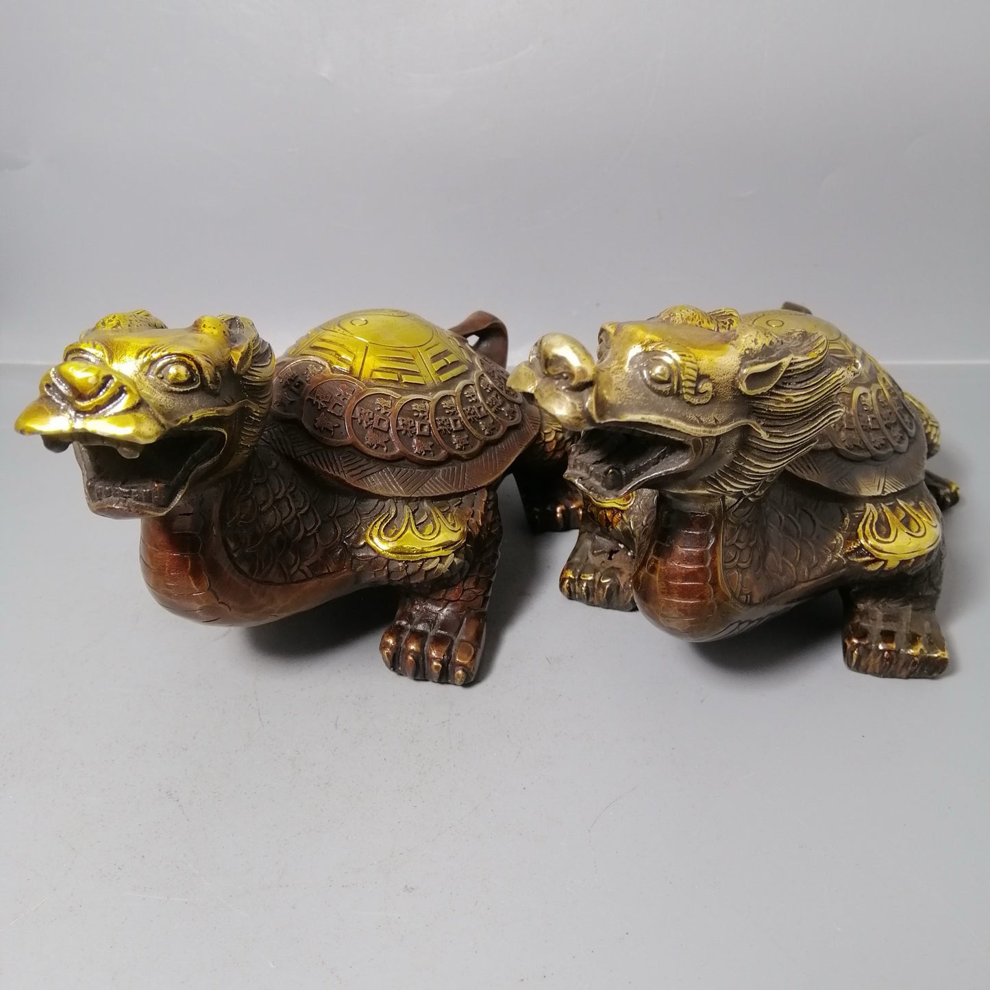 Chinese antique pure copper dragon turtle ornaments