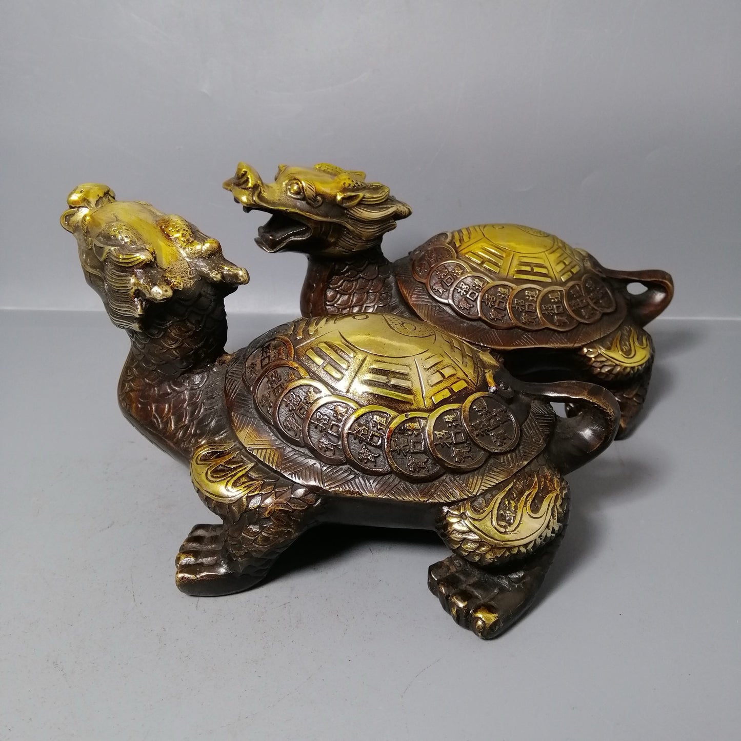 Chinese antique pure copper dragon turtle ornaments