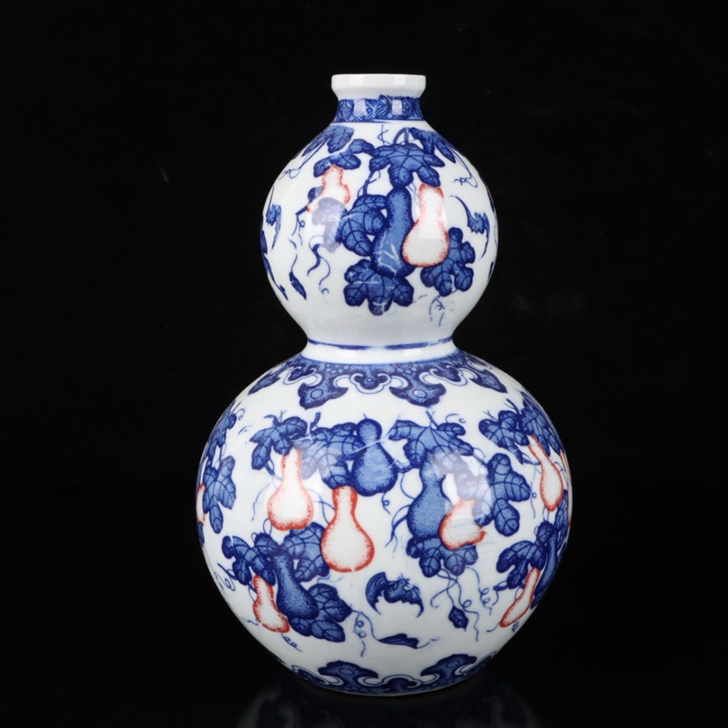 Ceramic blue and white glazed gourd vase
