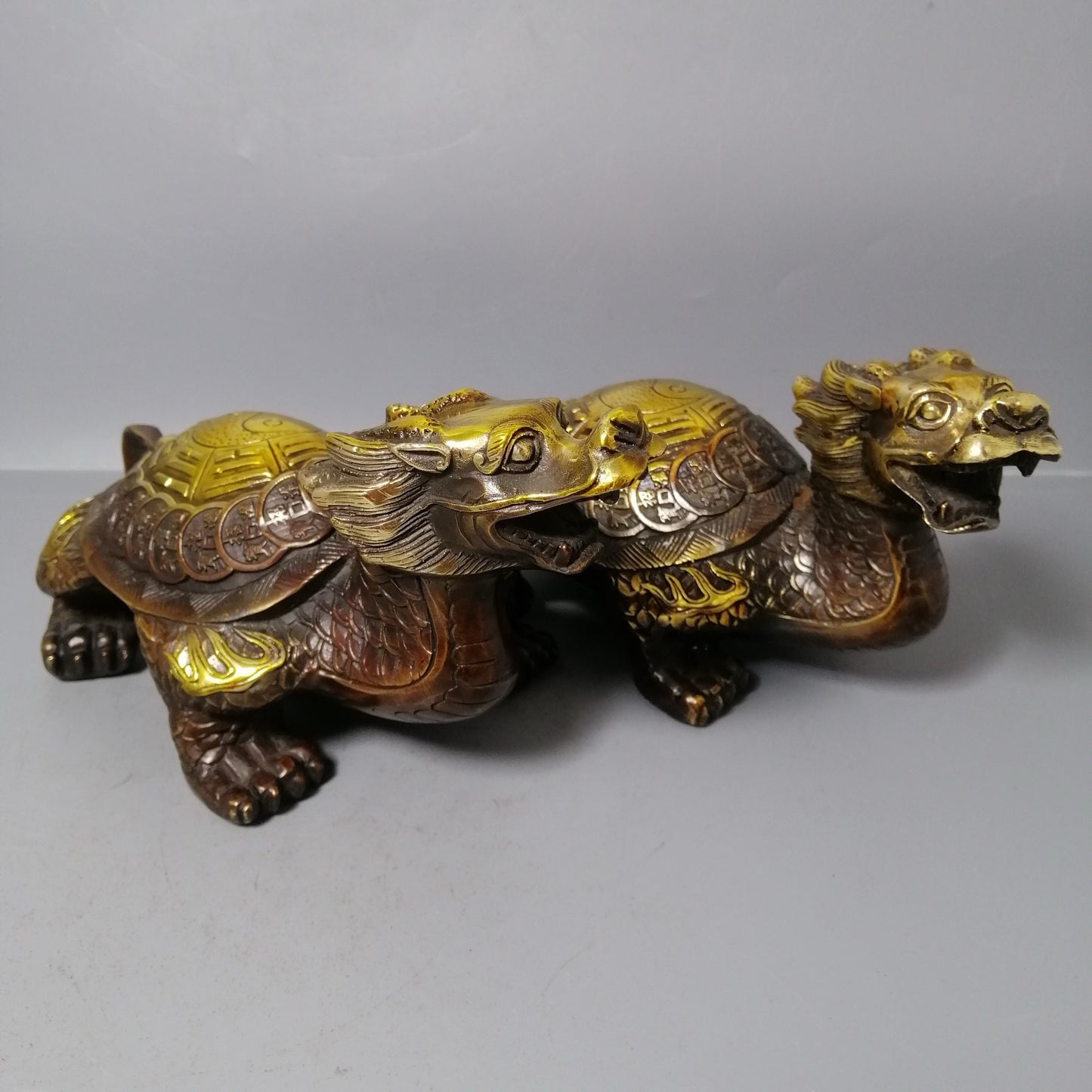 Chinese antique pure copper dragon turtle ornaments
