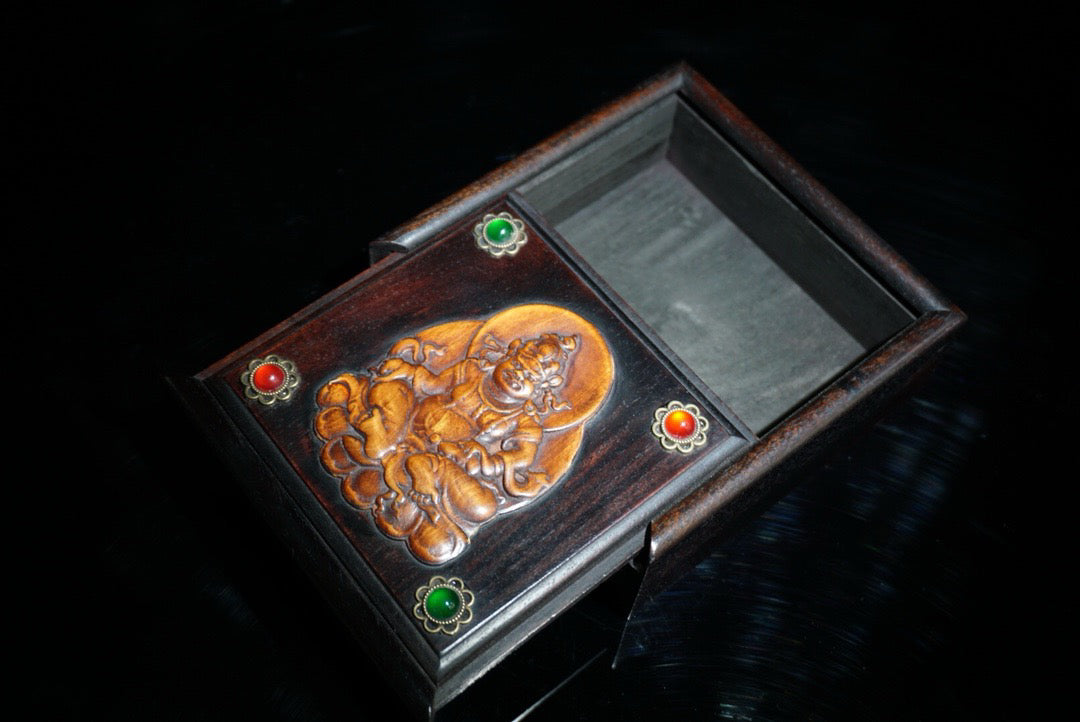 Black sandalwood inlaid boxwood sliding box