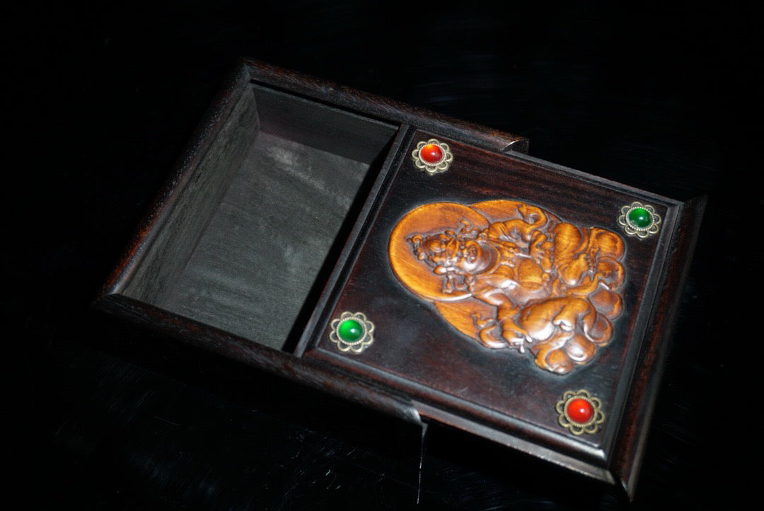 Black sandalwood inlaid boxwood sliding box