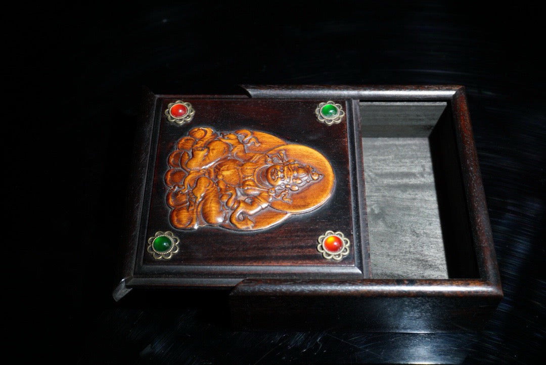 Black sandalwood inlaid boxwood sliding box