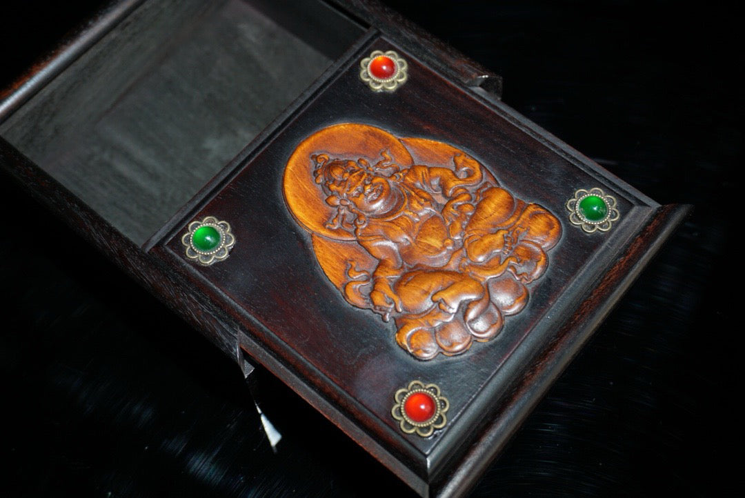 Black sandalwood inlaid boxwood sliding box