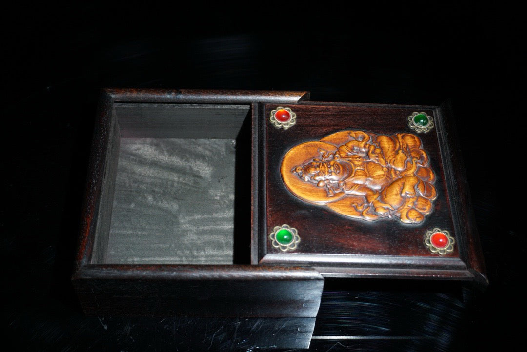 Black sandalwood inlaid boxwood sliding box