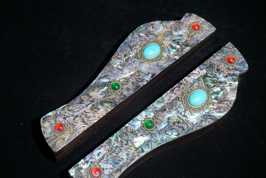 A pair of black sandalwood inlaid inlaid mother-in-law study rulers