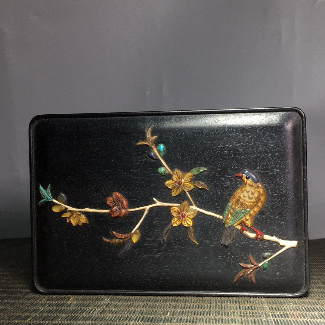 Small leaf rosewood inlaid multi treasure box