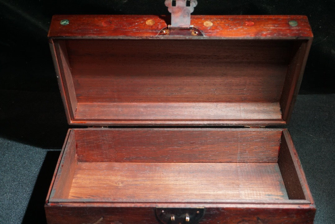 Pear wood carved two dragon playing pearl jewelry box