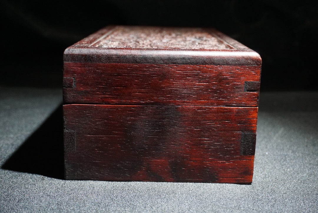 Pear wood carved two dragon playing pearl jewelry box