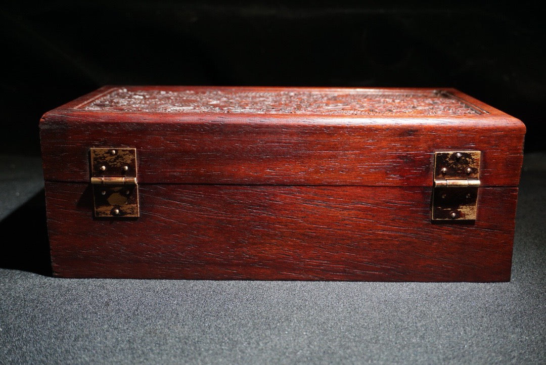 Pear wood carved two dragon playing pearl jewelry box