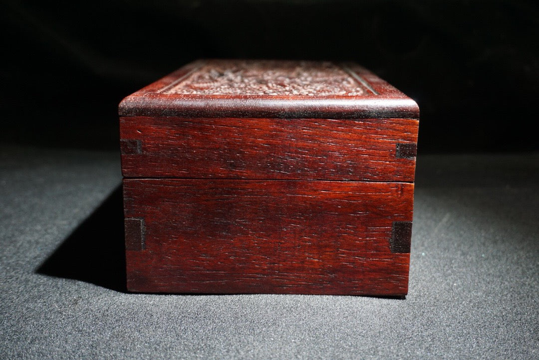 Pear wood carved two dragon playing pearl jewelry box
