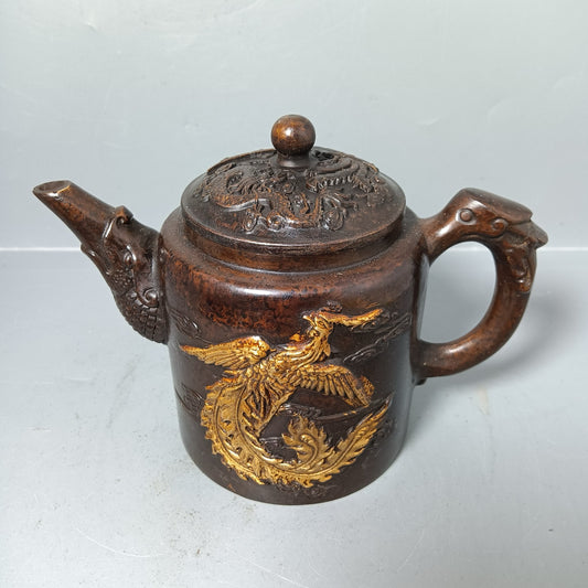 Chinese antique pure copper dragon and phoenix pot ornament