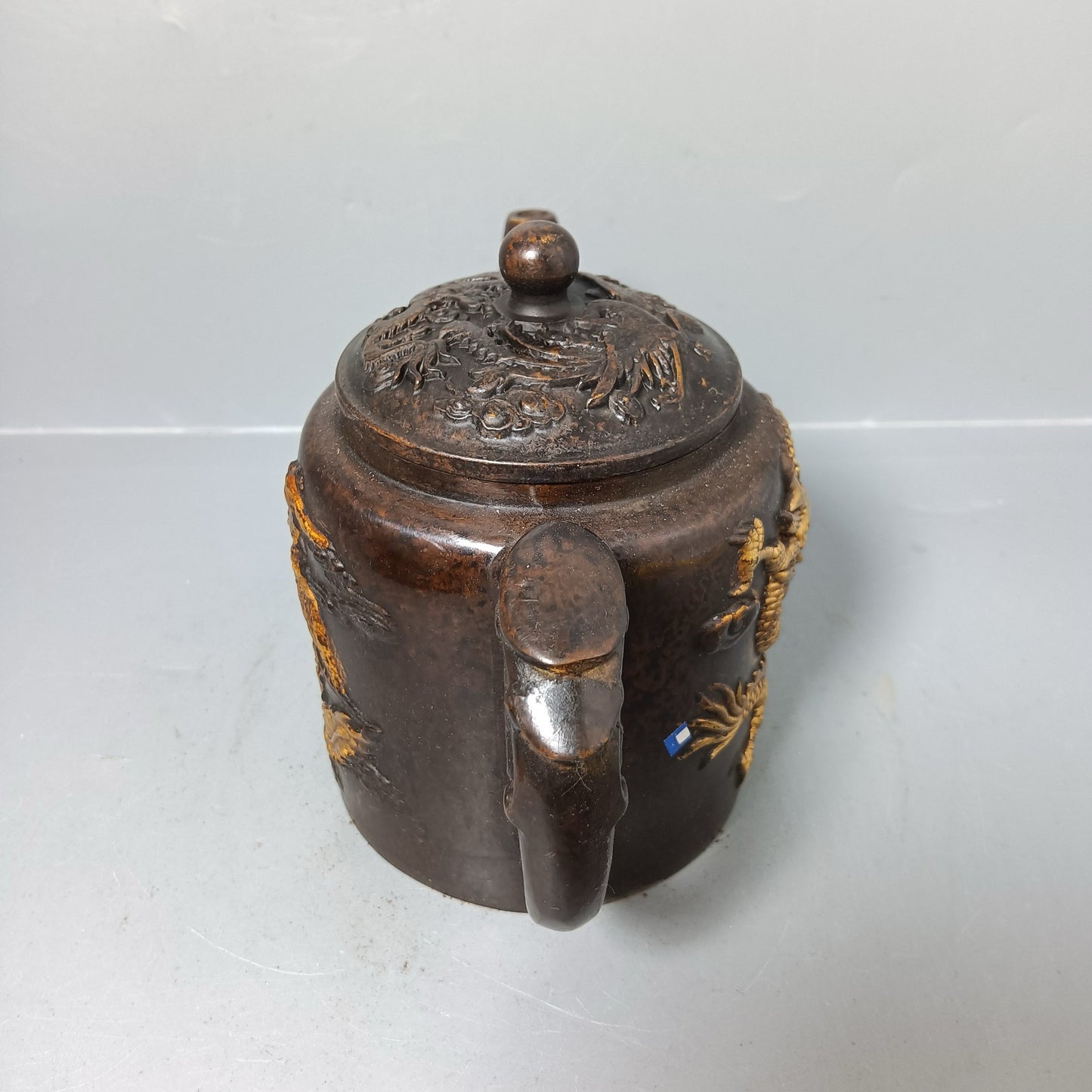 Chinese antique pure copper dragon and phoenix pot ornament
