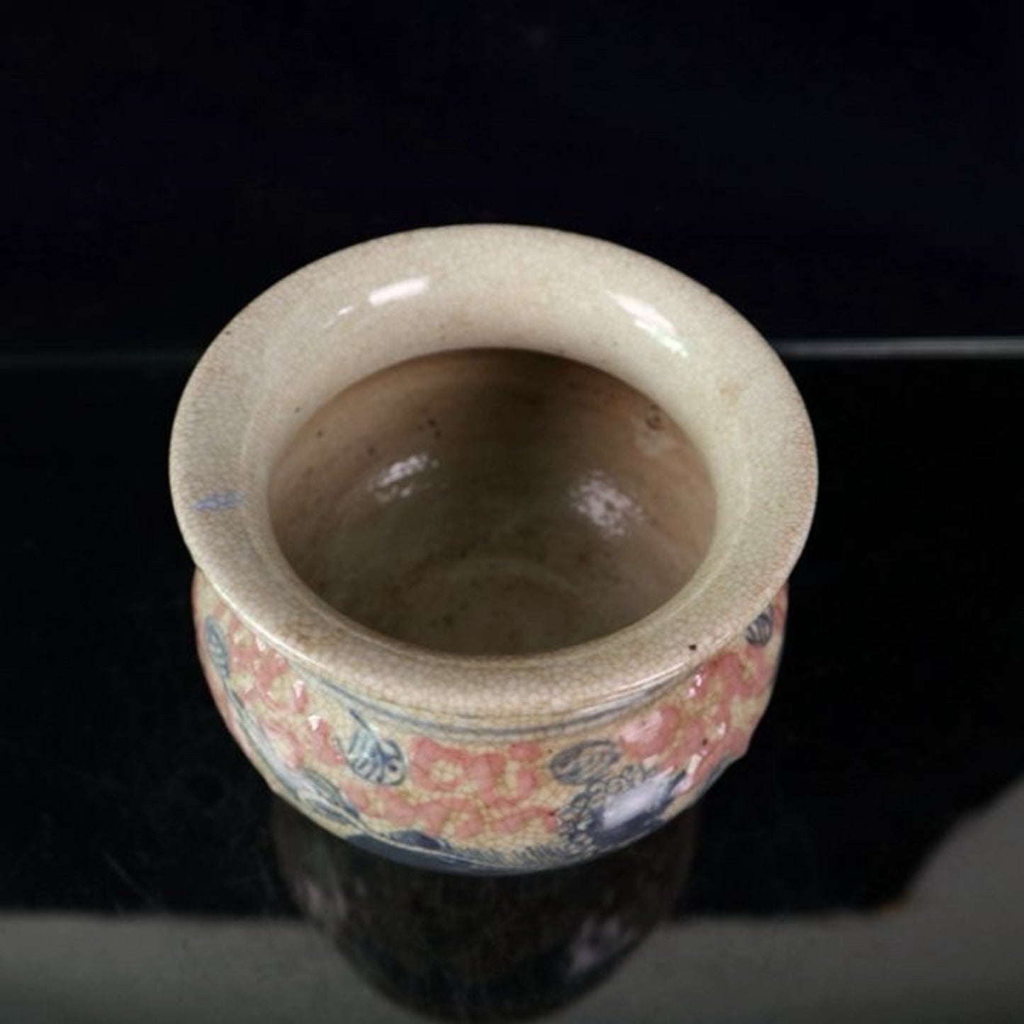 Ceramic blue and white glazed red lion pattern incense burner