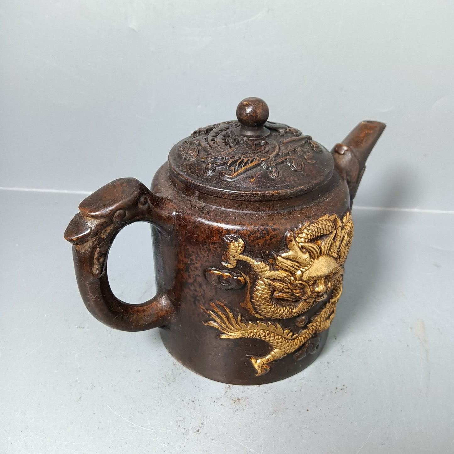 Chinese antique pure copper dragon and phoenix pot ornament
