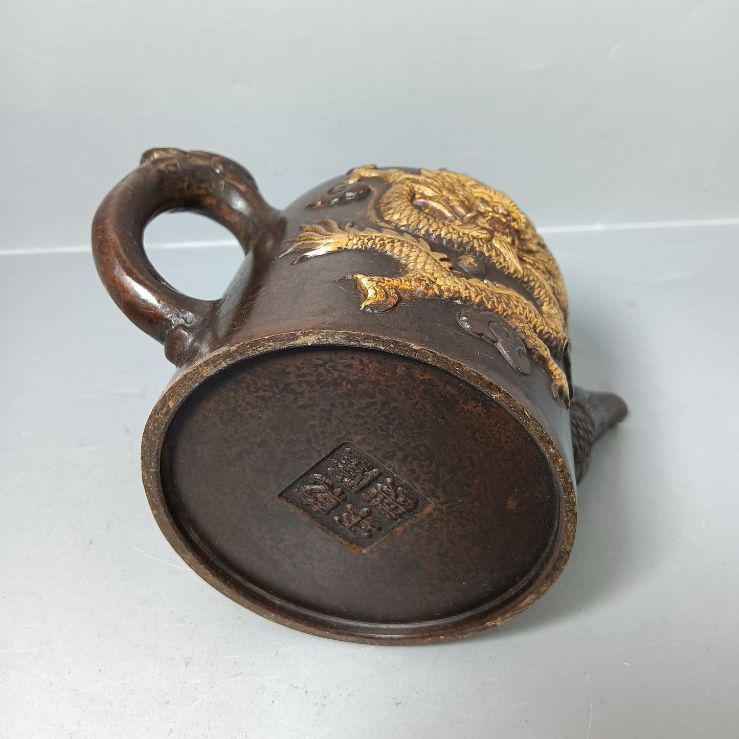 Chinese antique pure copper dragon and phoenix pot ornament