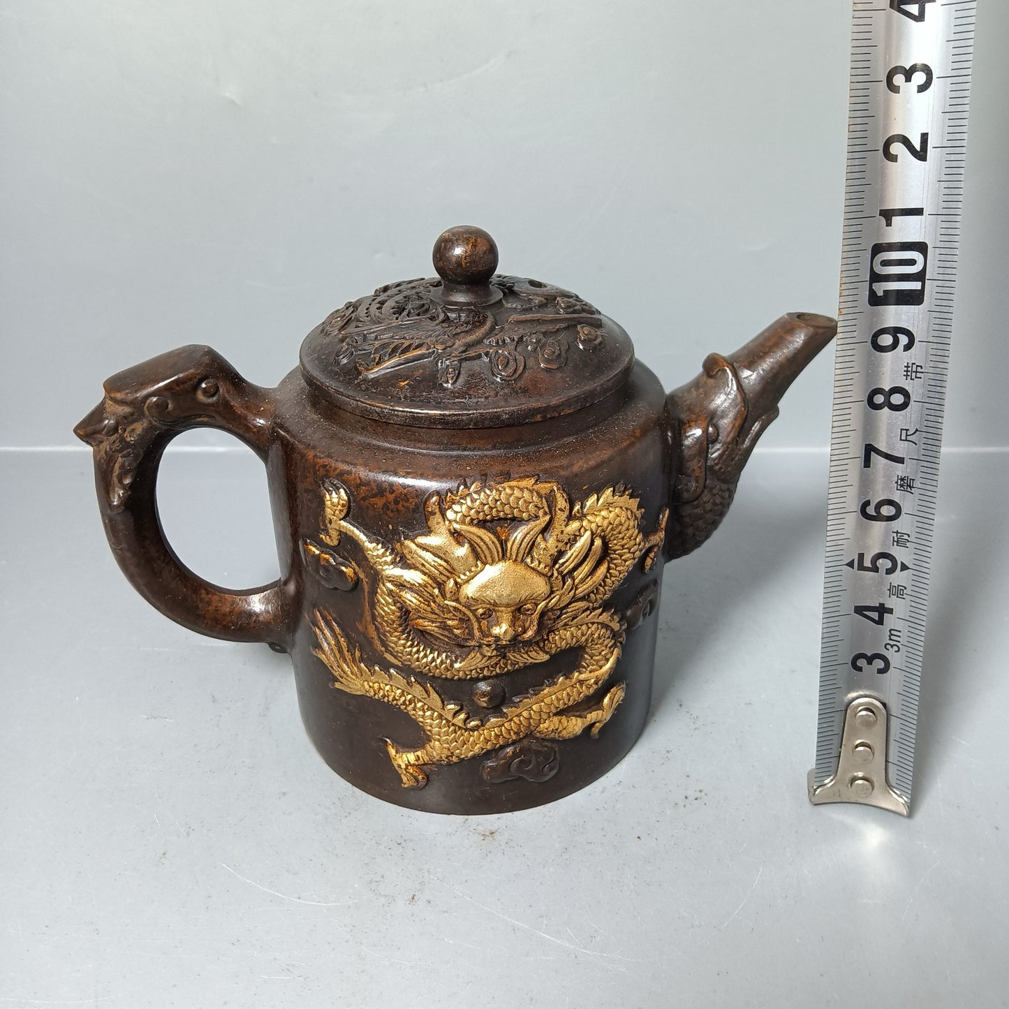 Chinese antique pure copper dragon and phoenix pot ornament
