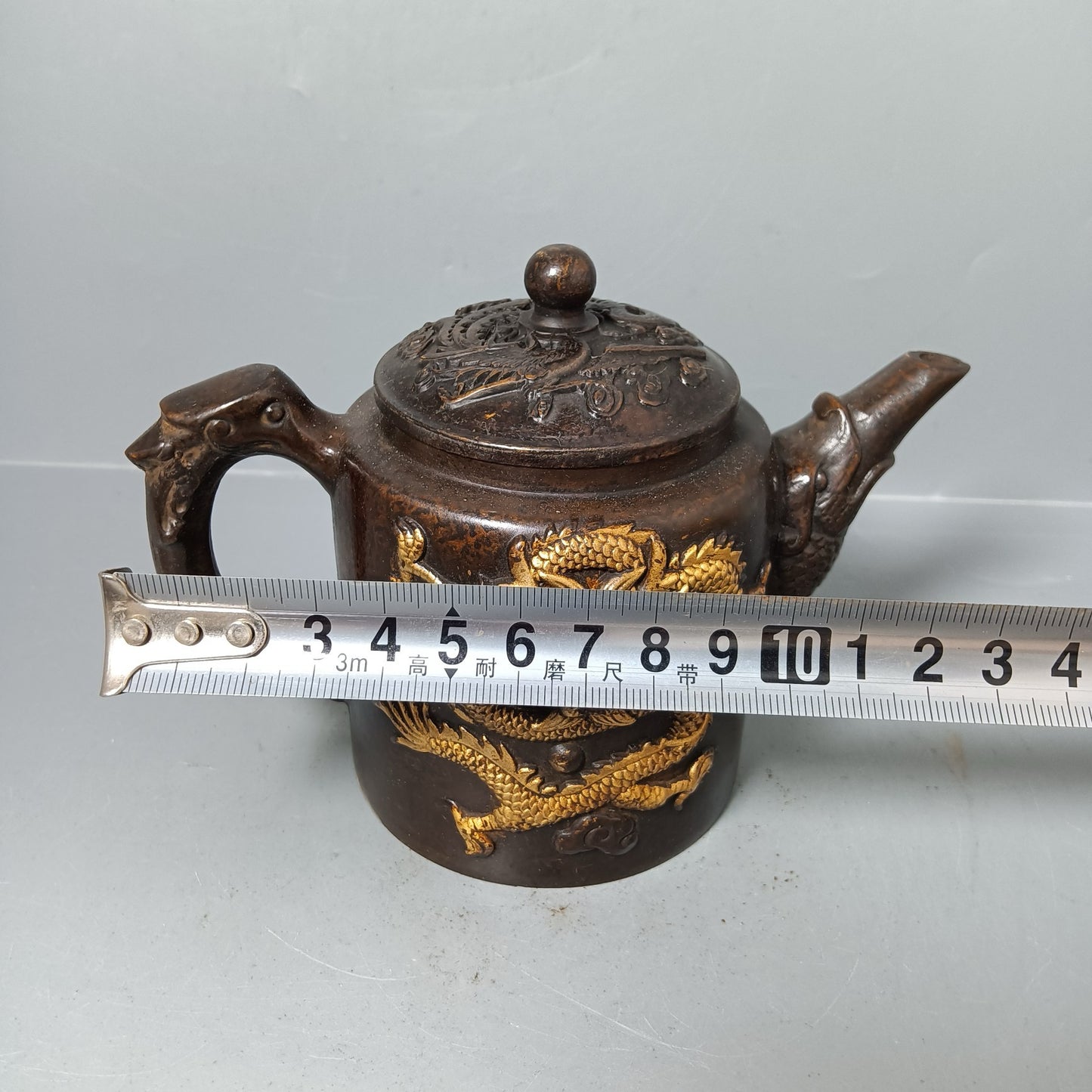 Chinese antique pure copper dragon and phoenix pot ornament