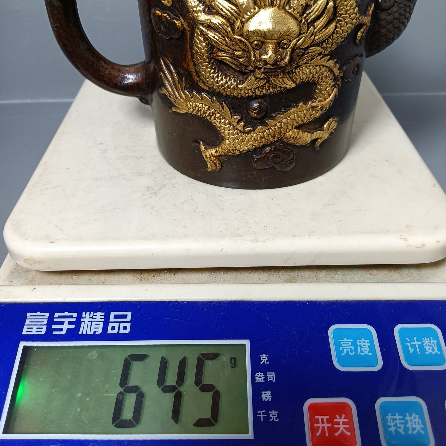 Chinese antique pure copper dragon and phoenix pot ornament