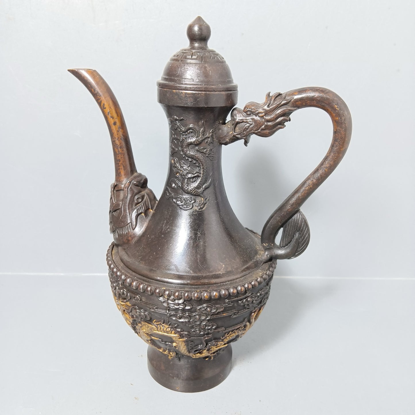Chinese antique pure copper dragon pot ornament