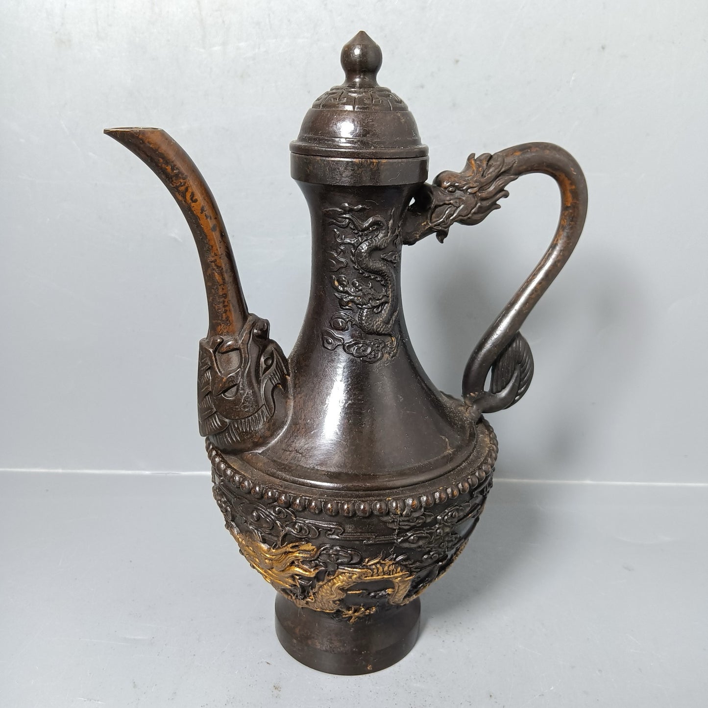 Chinese antique pure copper dragon pot ornament