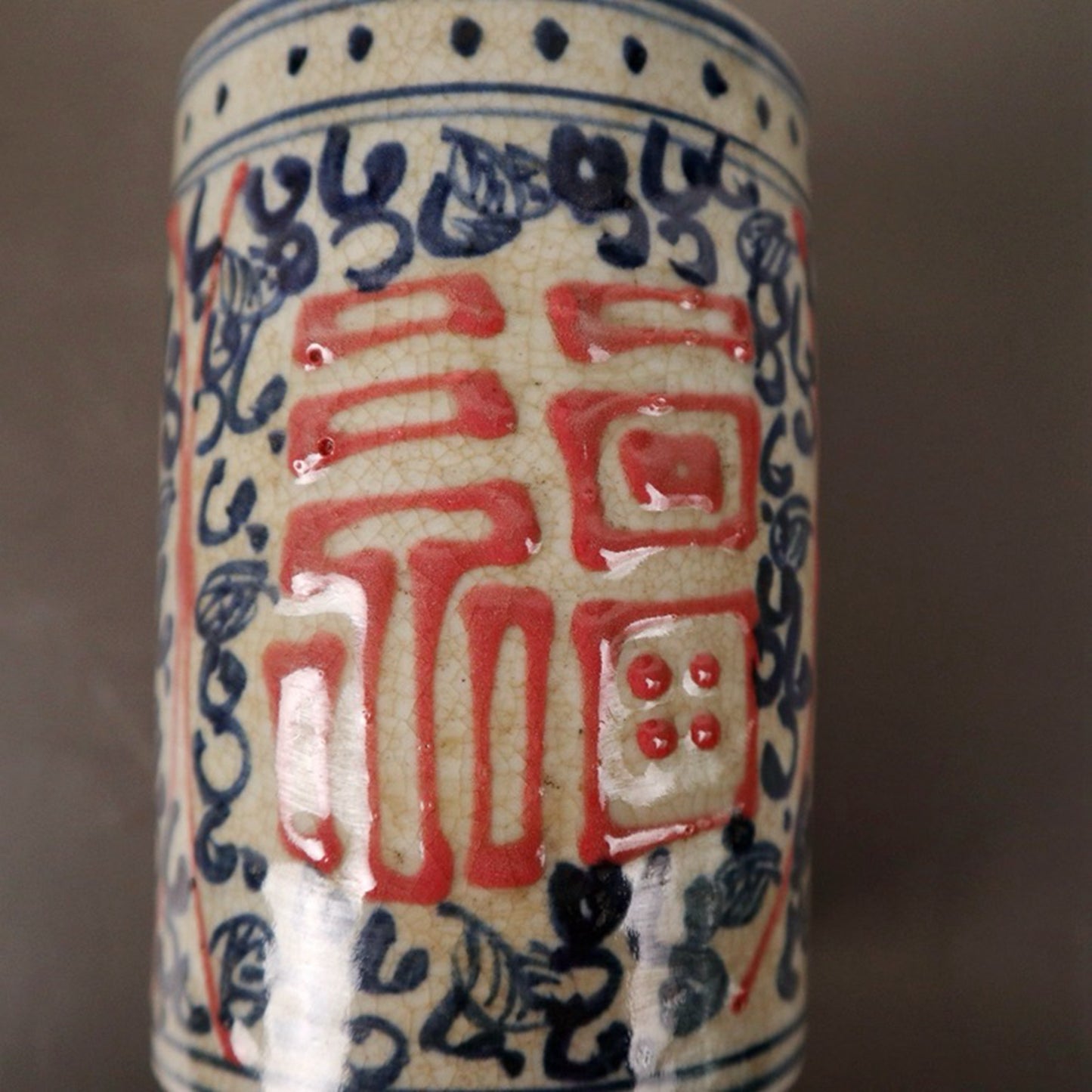 Ceramic blue and white glazed pen holder