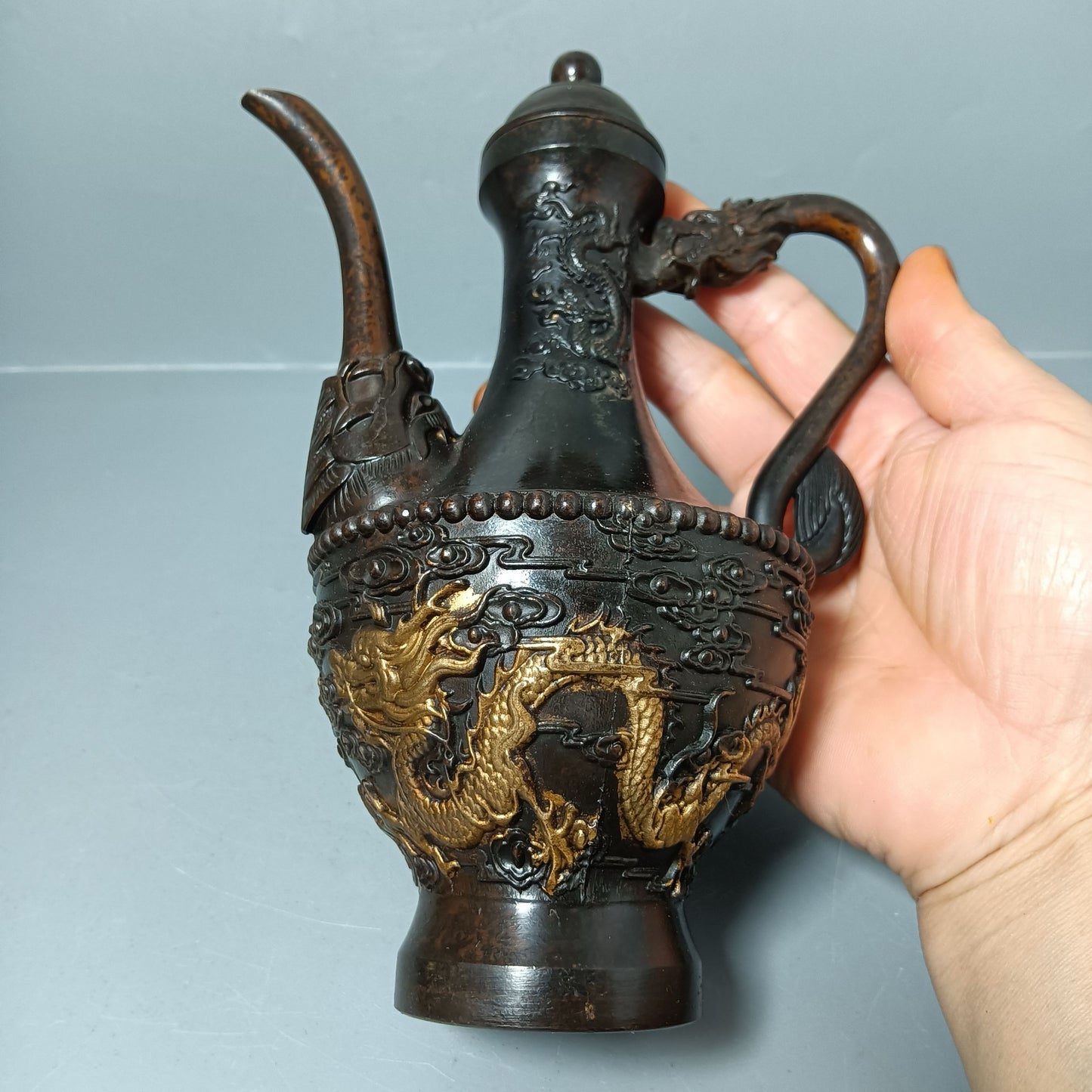 Chinese antique pure copper dragon pot ornament