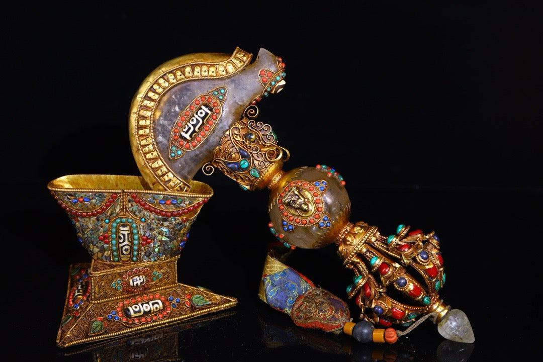 Natural crystal, handmade filigree inlaid gemstones, celestial bead artifacts