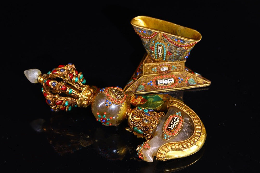 Natural crystal, handmade filigree inlaid gemstones, celestial bead artifacts