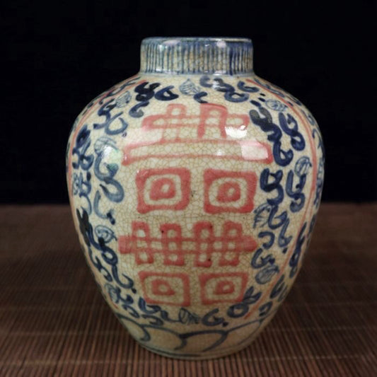 Ceramic blue and white glazed ceiling jar