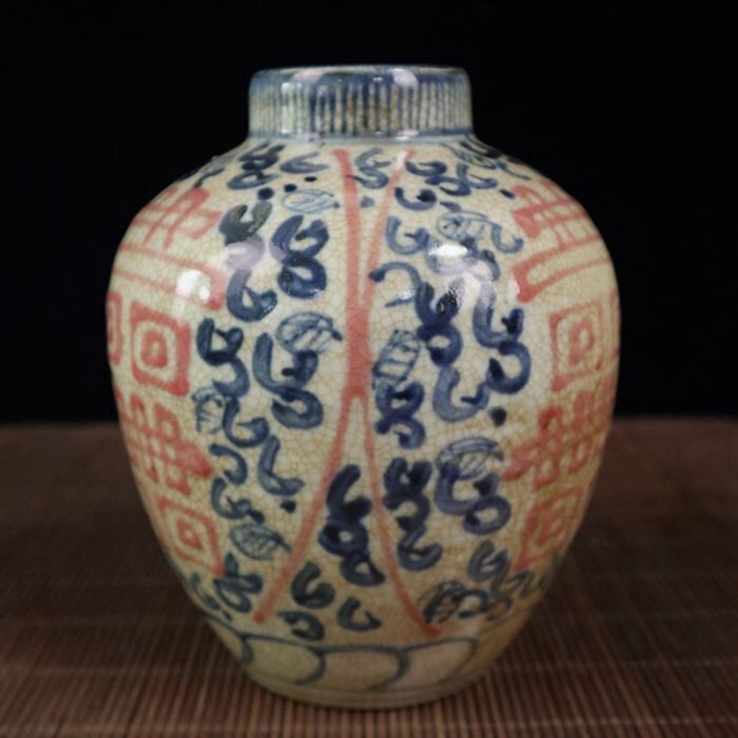 Ceramic blue and white glazed ceiling jar