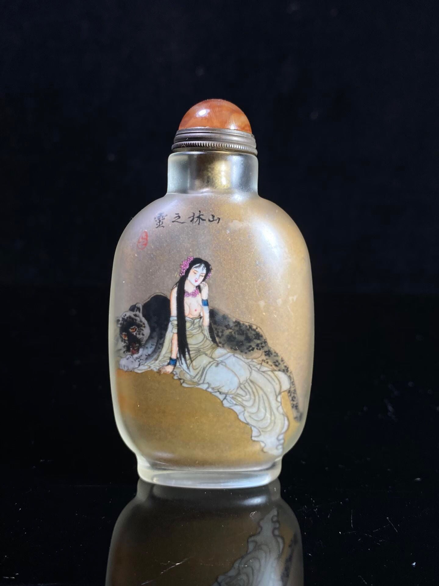 Chinese antique glass painting, mountain ghost painting, snuff bottle