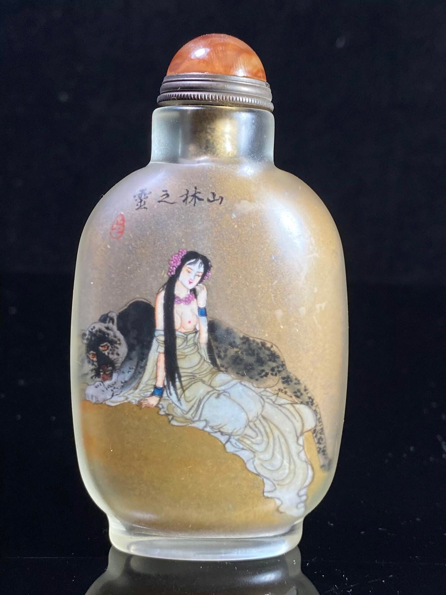 Chinese antique glass painting, mountain ghost painting, snuff bottle
