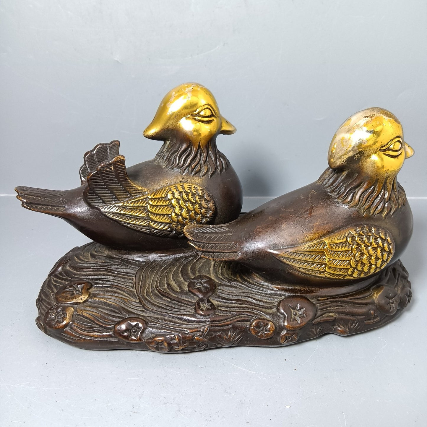 Chinese antique pure copper mandarin duck ornaments