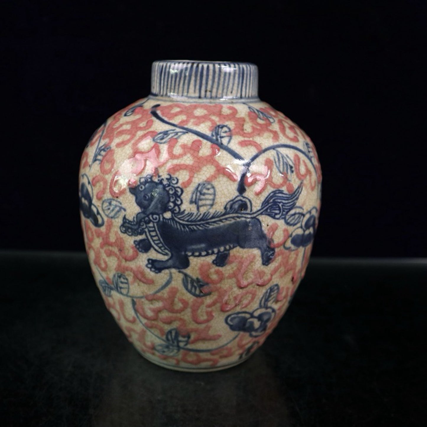 Ceramic blue and white glazed jujube jar