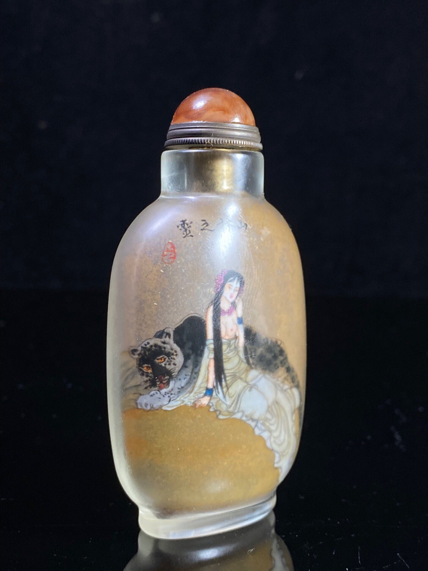 Chinese antique glass painting, mountain ghost painting, snuff bottle