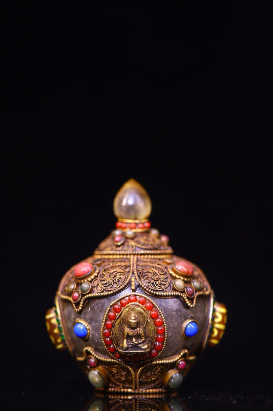 Natural crystal handmade filigree inlaid gemstones, treasure jar