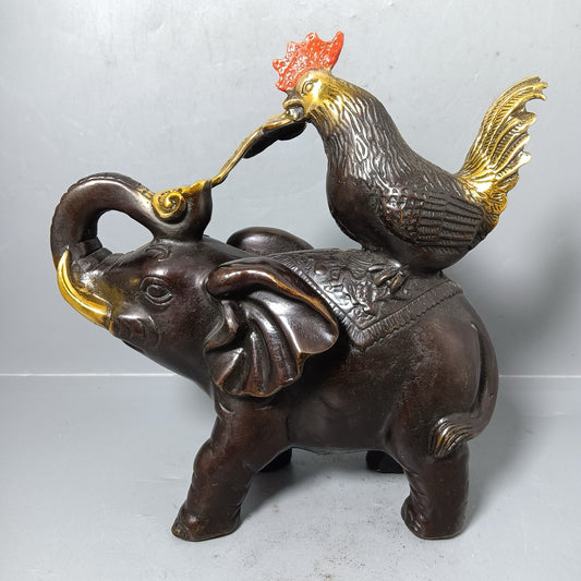 Chinese antique pure copper chicken elephant Ruyi ornament