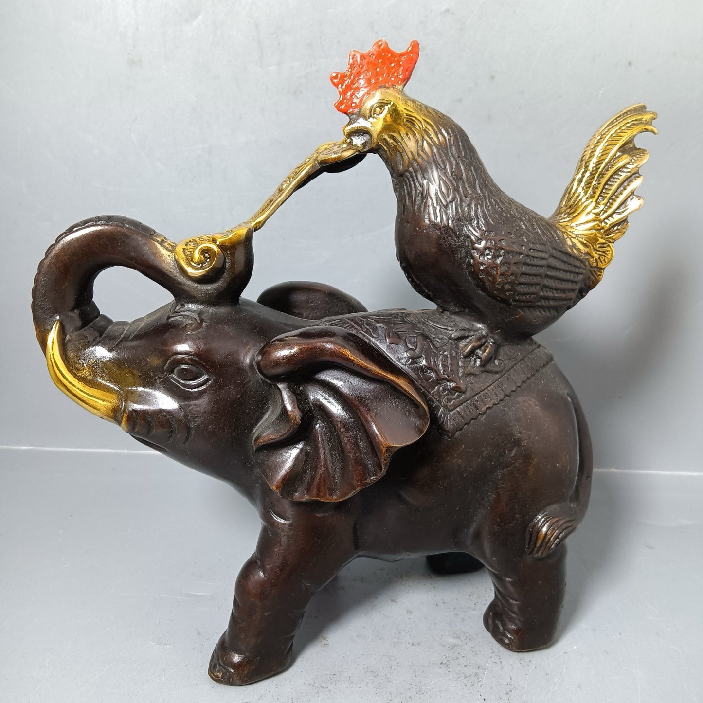 Chinese antique pure copper chicken elephant Ruyi ornament