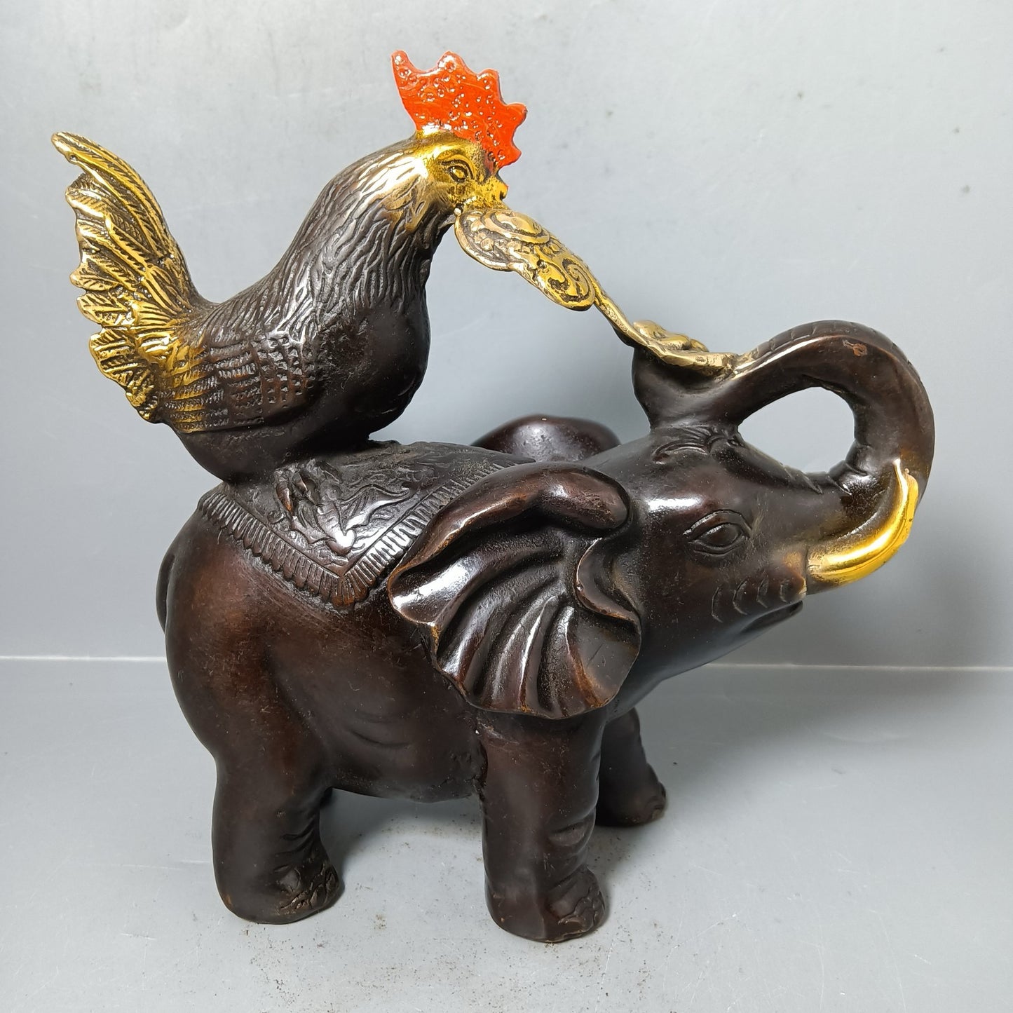 Chinese antique pure copper chicken elephant Ruyi ornament